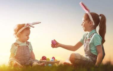 two children at an easter egg hunt