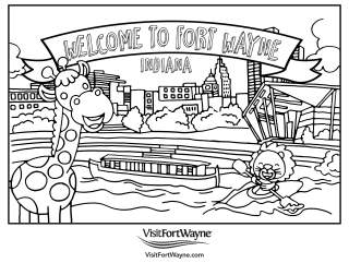 Visit Fort Wayne Kids' Coloring Page of Fort Wayne Skyline