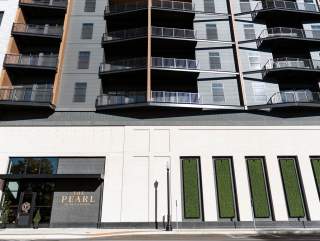 Exterior of The Pearl looking up from West Main Street