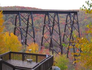 A skywalk overtop fall foliage filled trees