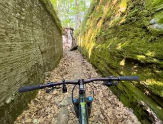 Point of view of a bike on an outdoor trail