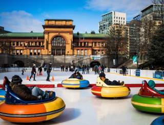 Ice bumper cars and ice skaters at BankNewport City Center