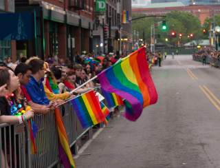 People Lining the Street at Providence RI Pride Parade