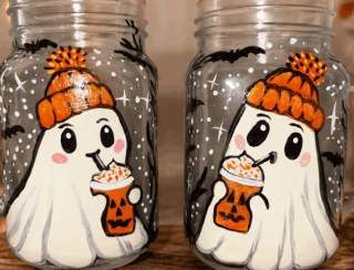Spooky Sips Latte Mason Jar Glass Art   - Painting Class