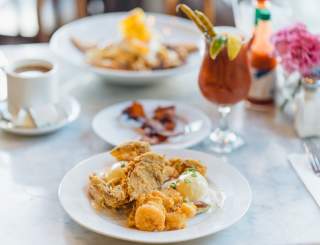 Bananas Foster French Toast and Breakfast Seafood Platter - Brunch at Stanley