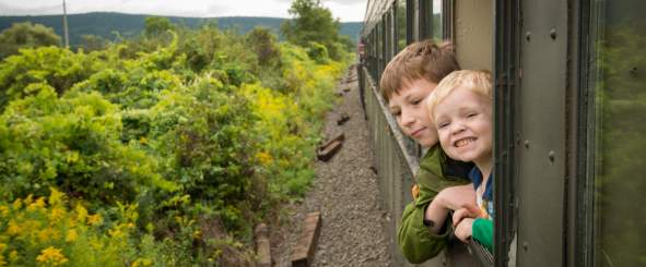 Children on a train ride through Otsego County