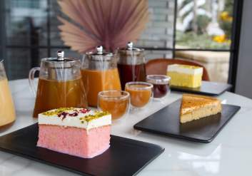A variety of tea and desserts at Haraz Coffee House
