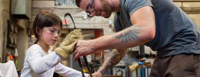 Girl & Glassblower at GoggleWorks Center for the Arts