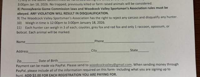 Woodcock Valley Sportsmen's Association Winter Predator Hunt
