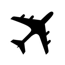 A black icon of an Aeroplane