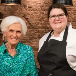 Claire Lara, chef and Dame Mary Berry smile for a picture together