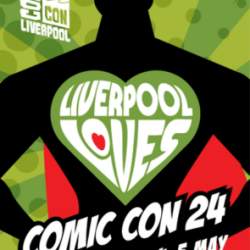 Liverpool Loves Comic Con 24 graphic which shows a super hero wearing a red cape. The graphic says 'Liverpool LOVES Comic Con 24'