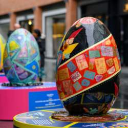 Giant colourful eggs on display