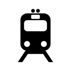 A black icon of a train