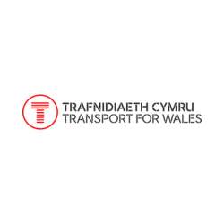 A red 'T' in a red circle with the words 'Trafnidiaeth Cymru Transport for Wales'
