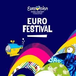 EuroFestival colorful graphic featuring a blue and yellow submarine and other colours and patterns.