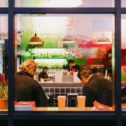 The inside view of a cafe from the outside window