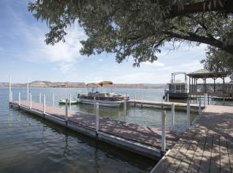 A boating dock along Alcova Reservoir in Wyoming.