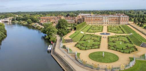 An arial view of Hampton Court Palace