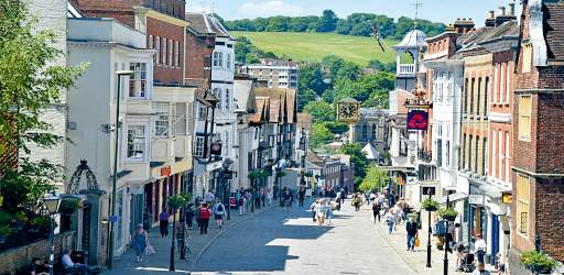 Looking down on Guildford High Street