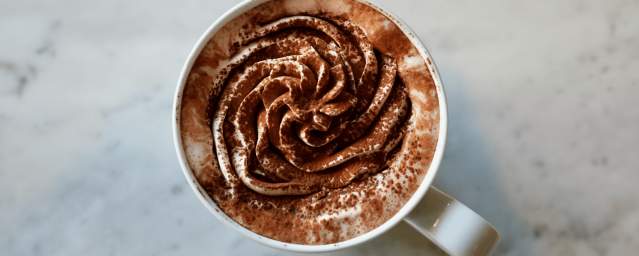 Gourmet hot chocolate on a marble table