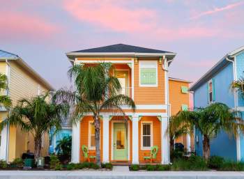 Orange cottage exterior at Margaritaville Resort Orlando