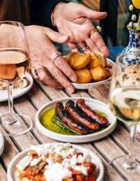 Selection of small plates on a table at Bristol Lido
