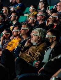 Audience watching a film at the Forbidden Worlds Film Festival in the Bristol Aquarium cinema on the Harbourside - credit Robert Browne