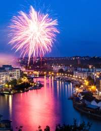 Fireworks over Bristol's Harbourside at night during the Bristol Harbour Festival - credit Chris Bahn