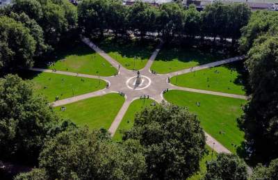 An aerial view of Queen Square park in central Bristol