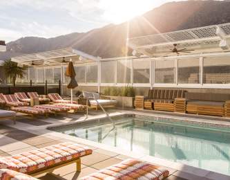 The rooftop pool at the Kimpton The Rowan in Palm Springs.