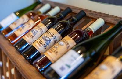 A row of Traveler's Cellar Winery wines in Bowling Green, Ky