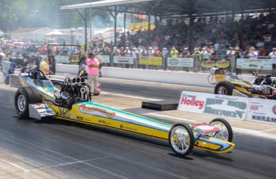 Top Fuel racing down drag strip
