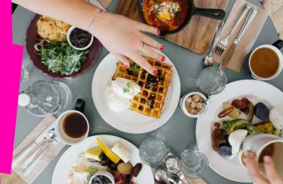 Overhead photo of food on table