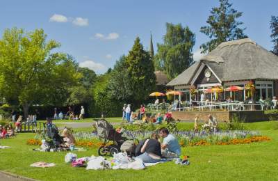 A busy park on a summers day