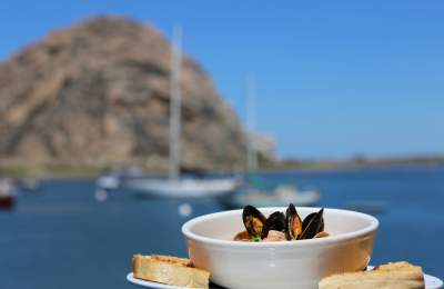 seafood meal with bread