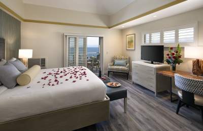 Pool view king upper level room at Inn at the Cove