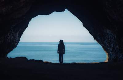 Silhouette of a girl in the Dinosaur Caves