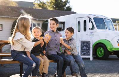 Family eating ice cream at Harmony Valley Creamery