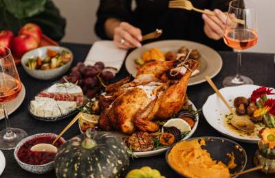 Traditional Thanksgiving dinner spread