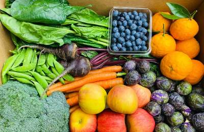 produce inside Talley Farms Fresh Harvest box
