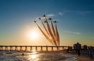 Blue Angles flying at Navarre Beach Sunset