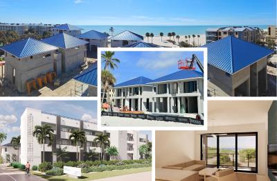 Collage of current construction images and digital renderings