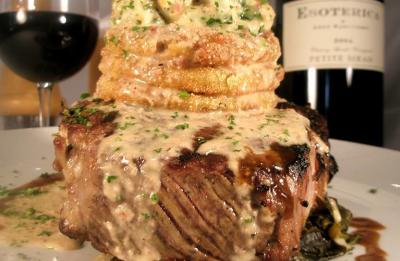 Jackson's Signature Dish: Old Hickory Steak with Fried Green Tomatoes and Lump Blue Crab