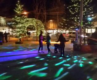Town Rink at night during holidays