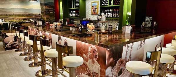 Wide view of the bar at La Fata Cellars.