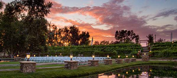 Lake Oak Meadows at Vitagliano Winery -  Wedding reception at sunset by lake