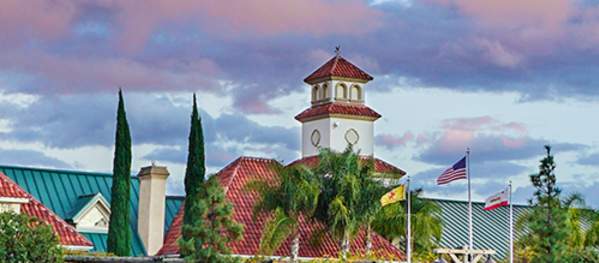 Edntrance to South Coast with flowers blooming in the foreground