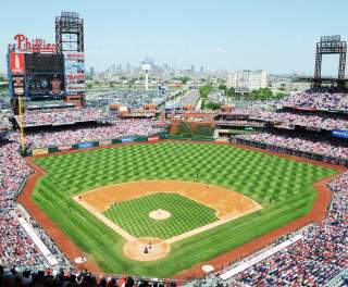 Aerial view a crowd in the stands of Citizens Bank Ballpark in Philadelphia, PA