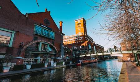 The Pitcher and Piano in Brindleyplace - the restaurant and bar sits on the waterfront of a canal